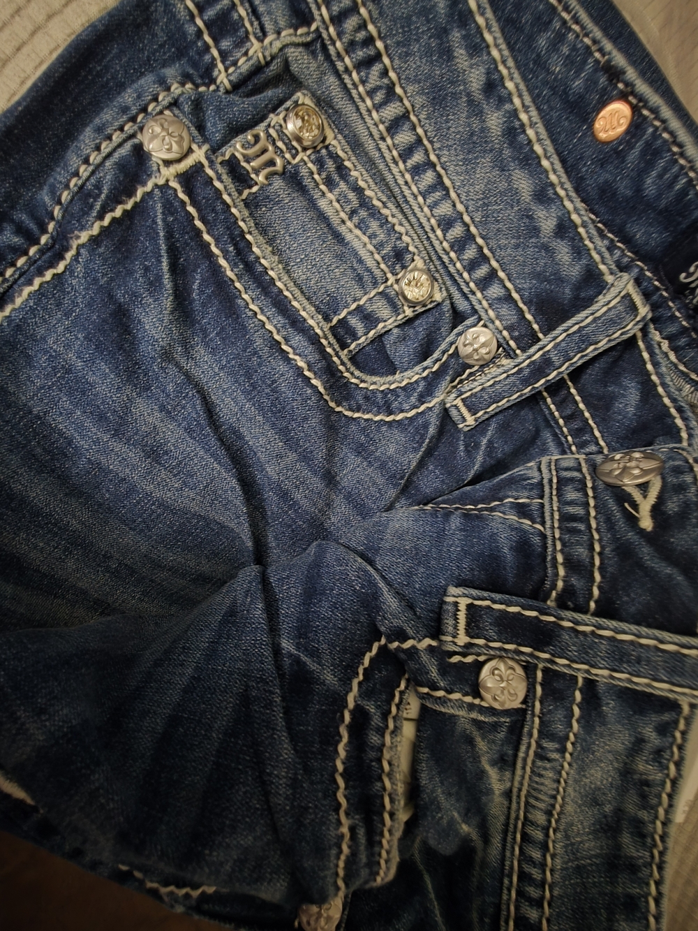 Miss Me Mid-Rise Dark Blue Embroidered Women's Jeans - 30 X 29 - Picture 8 of 14